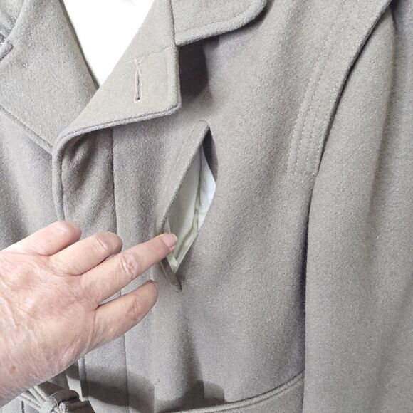 Vintage Wool Campus Trench Coat Lined Button Up Belt Brown Men's Sz 40 Made USA - Picture 9 of 16